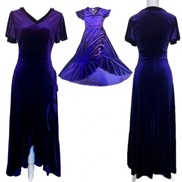 Purple Velvet Velour feel V neck Ruffle Sz Small Whimsigoth Renaissance Flirty - Picture 9 of 13